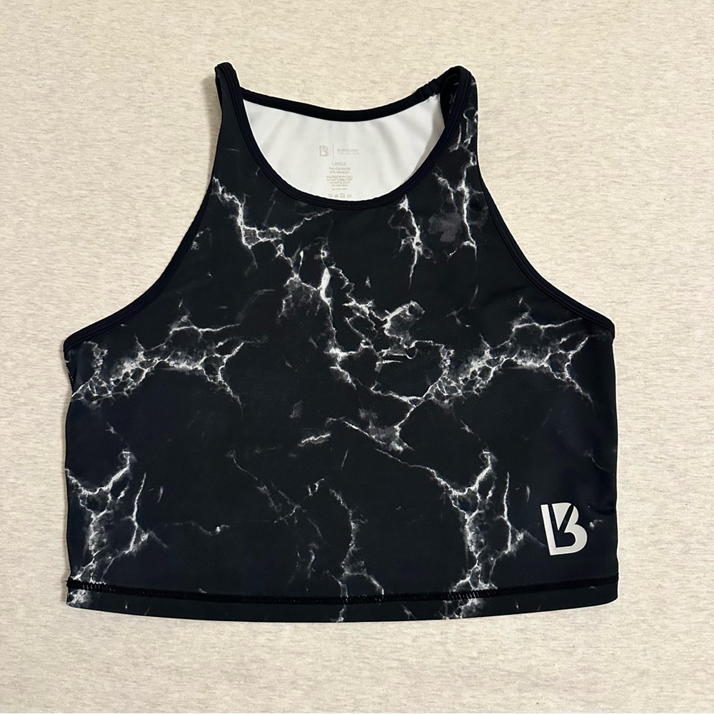 BuffBunny Black and White Marble Crop Top‎